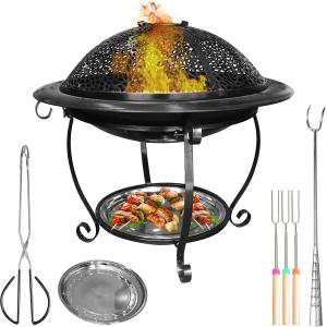 22'' Wood Burning Barbecue Fire Pit For BBQ Grill Backyard Garden Patio Camping Beach