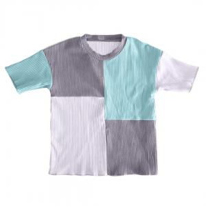 China 100% Ribbed Cotton Kids Slim Fit Stretchy Patchwork Short Sleeve Tee Shirts Cosy Baby Summer Tops For Girls Boys supplier