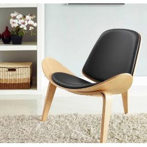 Modern Leisure Shell Chair Lounge Chair In Dark Brown Leather wood stool