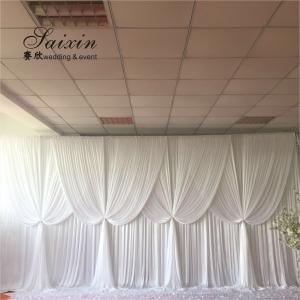 New design double drape white cloth curtains cross valance for wedding Decorative backdrop