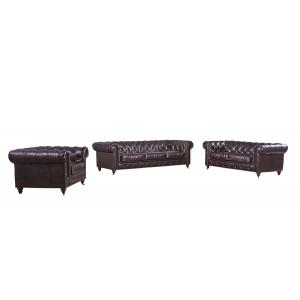 China 100% Full Vintage Soft Leather Sofa Solid Wood Frame With Deep Leather Buttons supplier