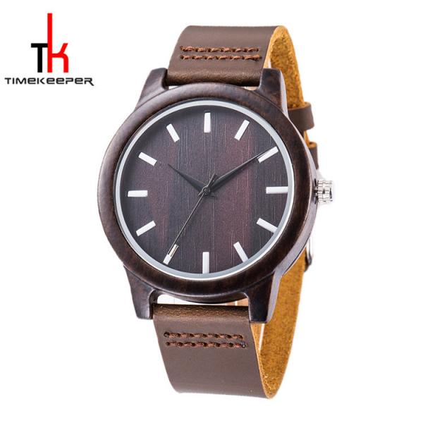 Sandal Wood Minimalist Leather Watch , Mens Leather Strap Watches