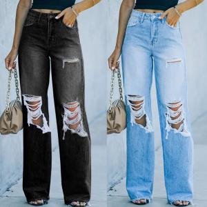 Blue Custom Jeans Pant Spring Summer Straight Fit Pants For Women
