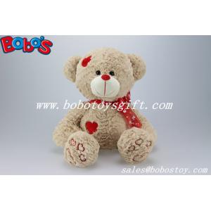 China Wheat Color Hug Soft Plush Bear Toy With Red Patch In Ribbon body and feet supplier
