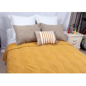 Cotton Plain Dyed Yellow Quilted Bedspread , Embroidered Hotel Collection Coverlet