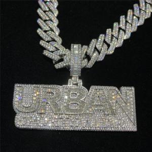 China Jewelry 925 Moissanite Pendant Hip Hop Chains Sterling Silver 18k Baguette Cut Necklace VVS supplier