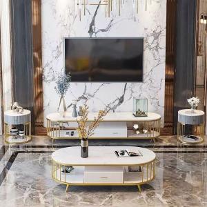 Marble Oval Hotel Room Cabinets Hollowed Out Metal TV End Table Media Cabinet