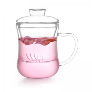 China Heat Resistant Glass Tea Infuser Cup Filtering Thicker Flower Tea Cup With Handle supplier