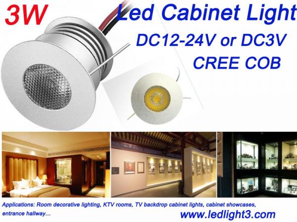 Mini 3W Led Cabinet Light Indoor Showcase KTV Rooms lighting DC12V CREE COB Led