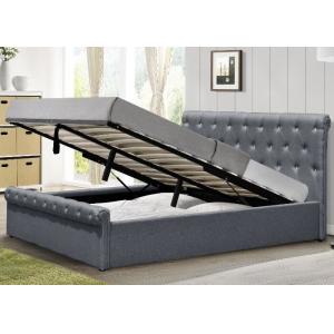 Diamond Buttons Gas Lift Storage Bed Double Size Grey Linen Ottoman Bed BSCI Certification