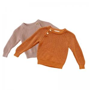 Toddlers Crewneck Rib Knit Sweater 100% Cotton With Button Shoulder Closure Infant Sleepwear