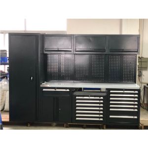 China 可動式大型新品ブラックガレージワークベンチ/ワークショップ用スチールコンビネーションツールキャビネット wholesale