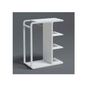 China High Glossy White Painted Garment Display Stand With Wooden Shelf wholesale