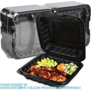 Meal Prep Containers, 65 Pack Clamshell Food Containers 7.8 Inch Black 3 Compartment To Go Containers