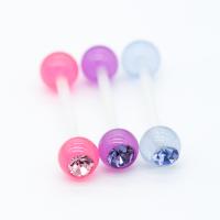 China 3 Pieces Crystal Gems Plastic Barbell Tongue Piercing Hypoallergenic 14G on sale