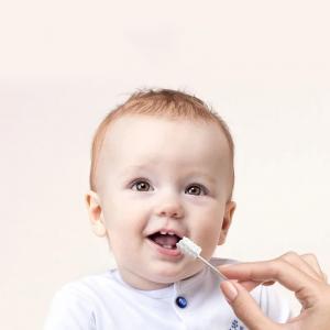 China Disposable Baby Oral Skimmed Gauze Cleaning Brush Cotton Swab Mouth Tongue Cleaner supplier