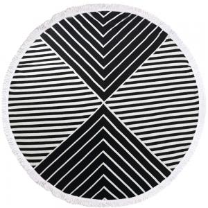 Hot sell 100% Cotton Tassels Round Swimming Beach Towel Black White Stripe Circle Beach Towel