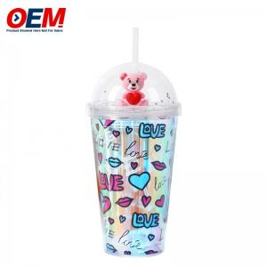 PP Double Wall Cup With Straw 450ml Plastic Cup  Cute Bear Water Cup