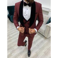 China Lazio Burgundy Mens Tuxedo Suit Slim Fit Velvet Shawl Lapel Tuxedo on sale