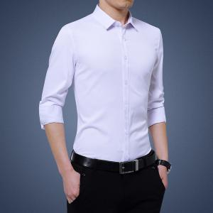 Turn-down Collar Plus Size Men's T-shirts Solid Color Long Sleeve Dress Shirts For Men