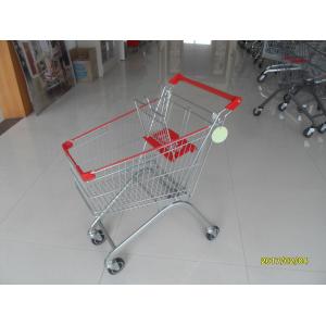 China 60L Zinc Plated Steel Supermarket Shopping Carts with 4 swivel flat TPE casters supplier