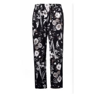 China Flower Printed Ladies Slim Fit Trousers Women Long Straight Trouser With Elastic Waistband supplier