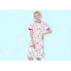 China Cotton Interlock Ladies Night Dresses Sleepwear Long Sleeve Pink Floral Printed supplier