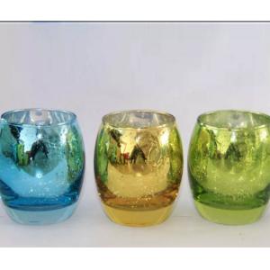 China Egg Shape Glass Candle Cups Colored Blue Machine Pressed Custom Size For Wine supplier