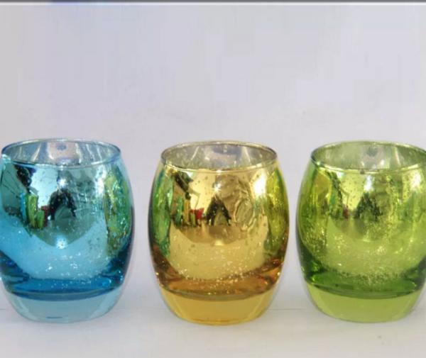 Egg Shape Glass Candle Cups Colored Blue Machine Pressed Custom Size For Wine