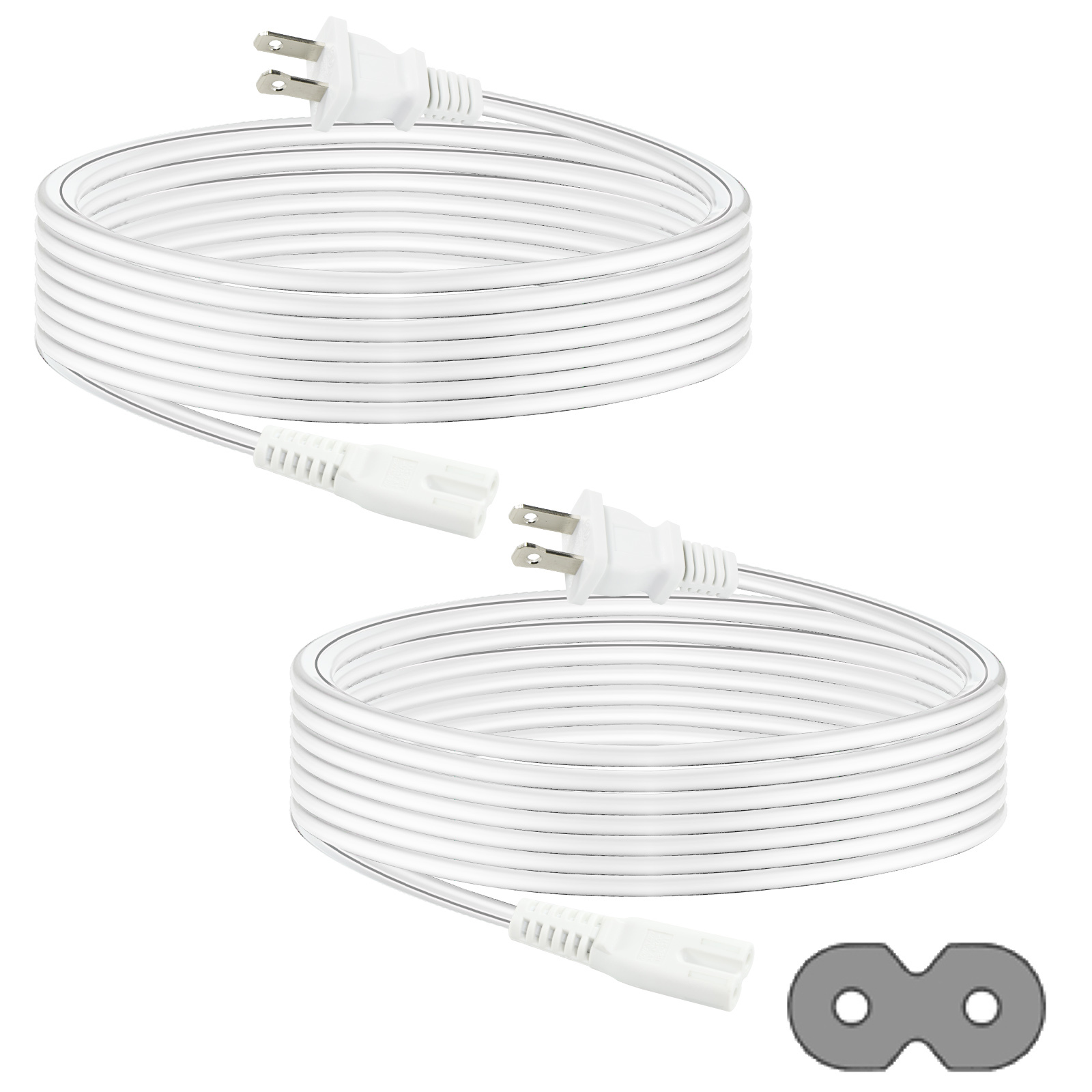 China QIUCABLE TV Power Cord - 2Pack 10FT 2 Prong Non-Polarized Plug NEMA 1-15P to C7 Figure 8 Replacement Supply Cord ( B0D7RKLTSJ) on sale