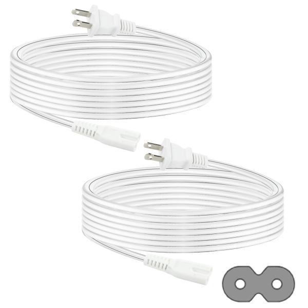 Cable de alimentación de TV QIUCABLE - 2Pack 10FT 2 Prongs Plug no polarizado NEMA 1-15P a C7 Figura 8 Cable de suministro de reemplazo (B0D7RKLTSJ)