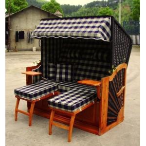 Brown Wood And Resin Wicker Roofed Beach Chair & Strandkorb , UV Resistant