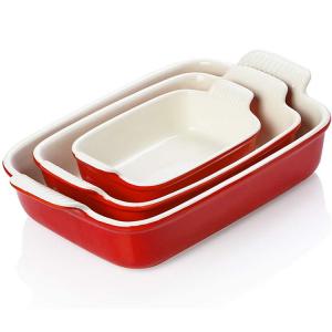 Nonstick Custom Ceramic Bakeware Sets , Red Porcelain Ceramic Lasagna Pans