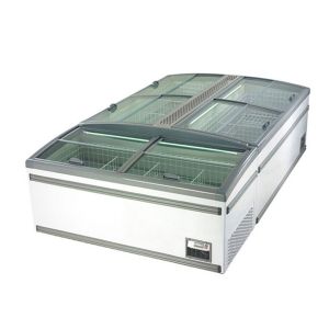 China Type d'affichage flexible Porte vitrée Dégivrage automatique congélateur de supermarché île supplier