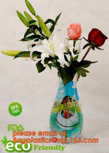 Transparent Vinyl Plastic Standup Flower Vase,PVC plastic flower vase with