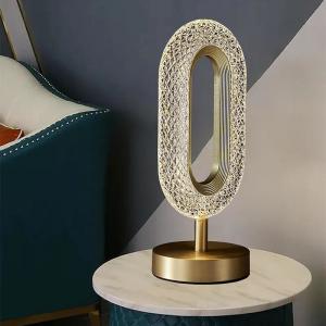 China Modern Bedroom Bedside Table Lamp Gold Acrylic Metal LED Table Lamp supplier