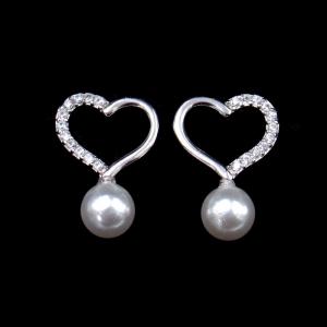 China Anniversary 925 Silver Jewelry Earrings White Zircon And Fresh Water Pearl Heart Shape supplier