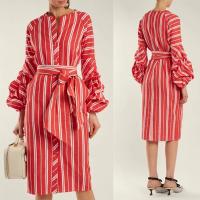 China 2018 Women Clothes Gathered Bell Sleeves Striped Midi Design Fashion Dresses For Women 2018 on sale
