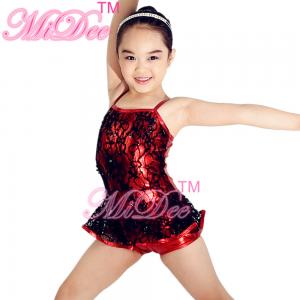 Biketard Sequined Black Lace Over Matelic Jazz Tap Costumes for Children