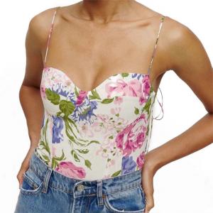 100% Polyester Women Sleeveless Tank Tops Floral Print Ladies Crop Tops