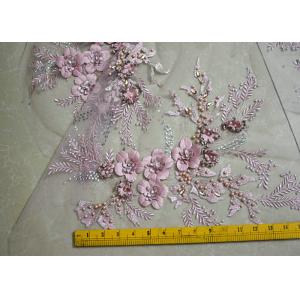Embroidered 55 Inch Peach Color 3D Floral Rose Lace Fabric With Beads And Sequins