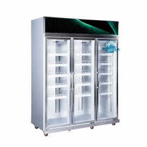 China Electric heating glass door vertical supermarket display freezer for ice cream and frozen food supplier