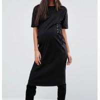 China Black Color Pregnant Women Outfits Long Maternity T Shirt Dress With Corset on sale