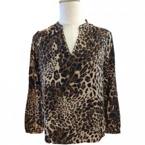 China V Neck Leopard Print Long Sleeve Women Casual Blouses supplier