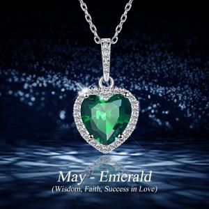 China Chic Silver 925 Sterling Silver Heart Pendant Necklace Simulated Emerald Birthstone Necklace supplier