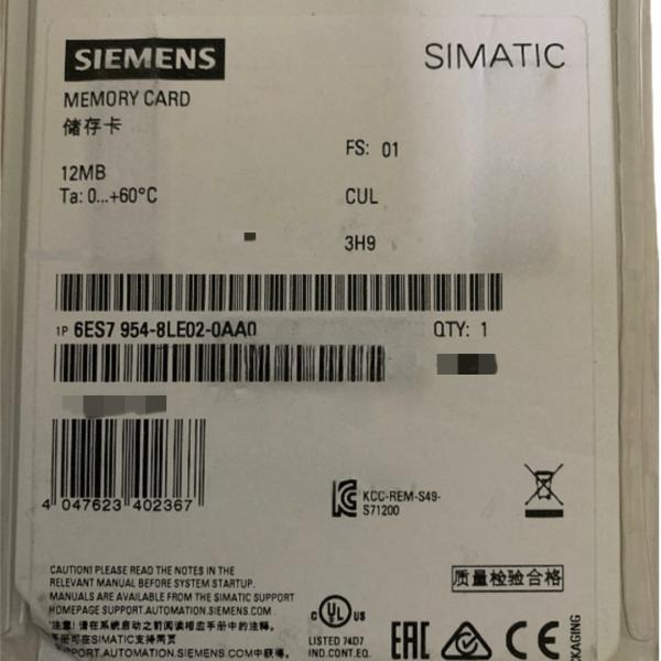 SIEMENS 6ES7954-8LE02-0AA0 SIMATIC S7-1200  MEMORY CARDS FOR S7-1X 00 CPU/SINAMICS, 3, 3V FLASH, 12 MB