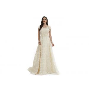 China Beige Color Applique Long Wedding Dresses For Women Maxi Floor Length supplier