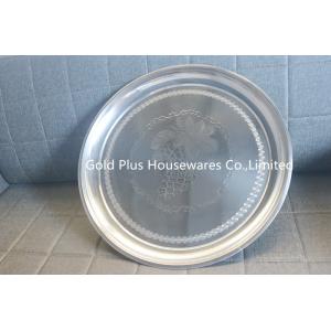 45cm Wholesale silver round serving tray for wedding checkered metal food tray platter stainless steel round food plate