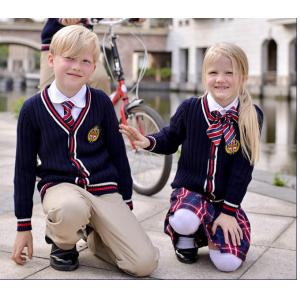 100% cotton Children's School Uniform Sweater long sleeve sweater V-neck sweater cardigan