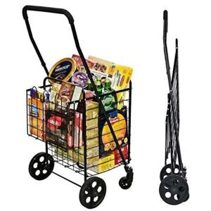 360 Rolling Swivel Wheels Shopping Cart Double Basket Folding Portable Cart